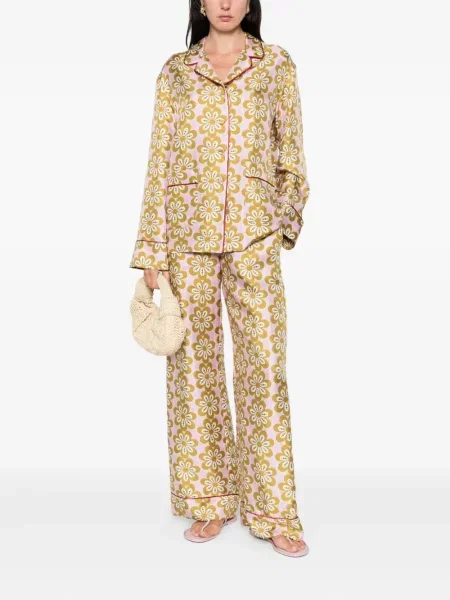 Pantaloni La Doublej de mătase cu model floral cu imagine roz