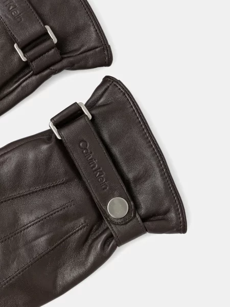 Calvin Klein rękawiczki skórzane brązowy