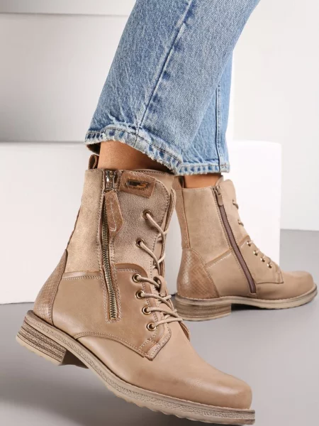 Botine cu decorativ și șiret Sanara bej