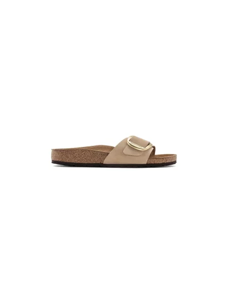 Klapki Birkenstock skórzane na sprzączkę brązowe