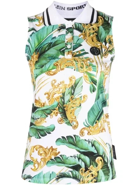 Polo Plein Sport bez rękawów w kwiatki zielone
