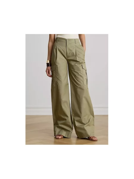 Spodnie cargo z szerokimi nogawkami z czystej bawełny Lauren Ralph Lauren zielone