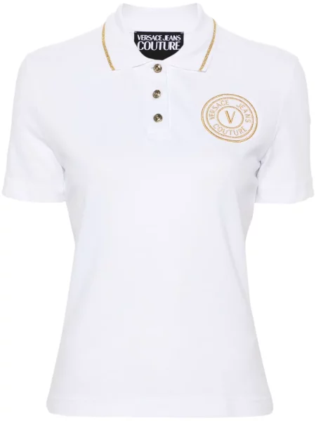Polo Versace Jeans Couture cu broderie alb