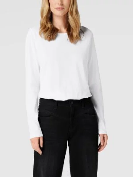 Bluzka z długim rękawem z bawełny z detalem z logo Marc O'polo biała