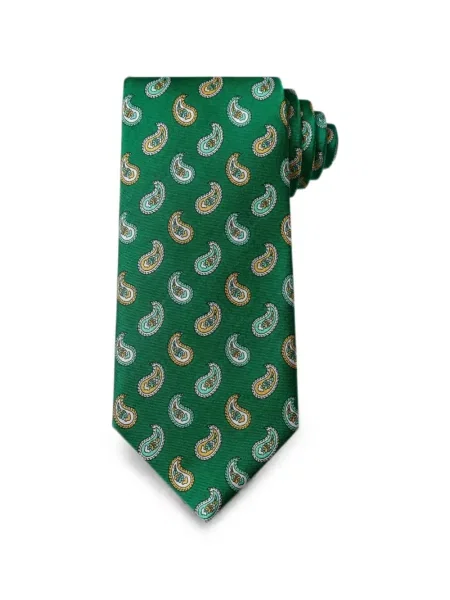 Cravată Bona Furtuna de mătase cu imagine cu model paisley verde
