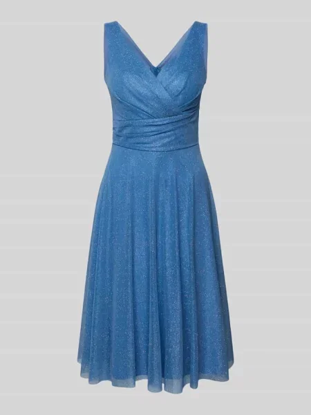 Sukienka koktajlowa do kolan z dekoltem w serek Troyden Collection