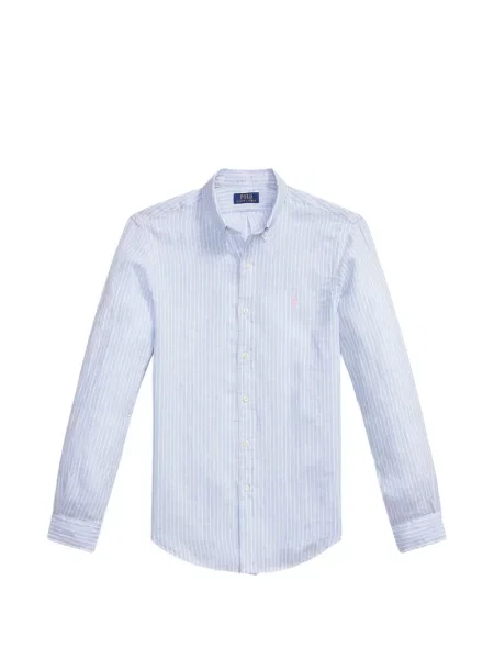 Lanena polo majica Polo Ralph Lauren s autogramom karirana plava