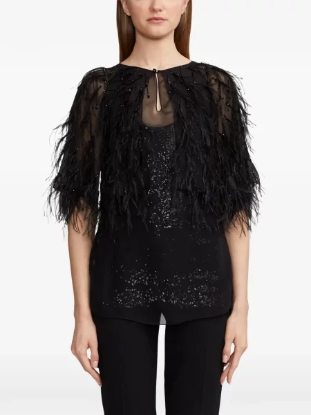 Bluză Ralph Lauren Collection cu pene negru
