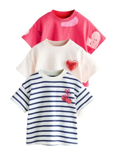 Next Tricou bej deschis / albastru închis / roz / roșu alb