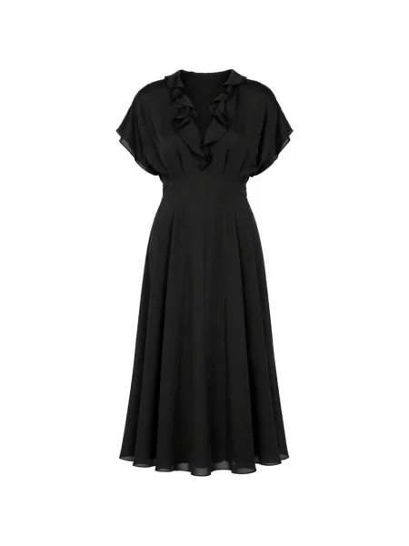 Rochie midi Alberta Ferretti cu decolteu în V cu volane negru