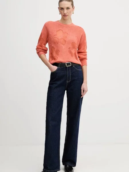 United Colors of Benetton sweter z dodatkiem wełny pomarańczowy