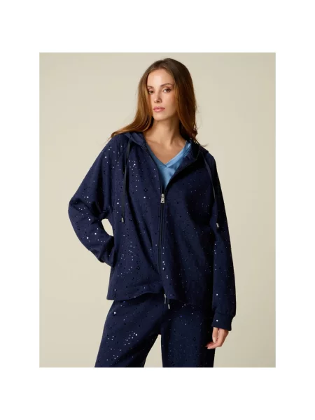 Bluza z kapturem Oltre z cekinami z kapturem niebieska