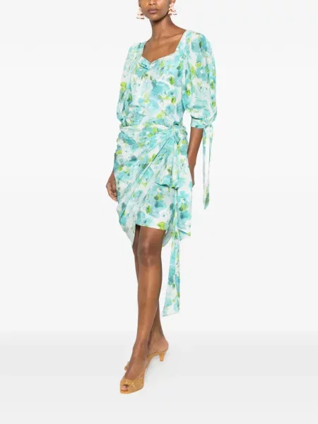 Rochie midi Chloé cu model floral cu imagine asimetrică albastru