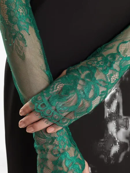 Mănuși 2310 Studio cu model floral din dantelă verde