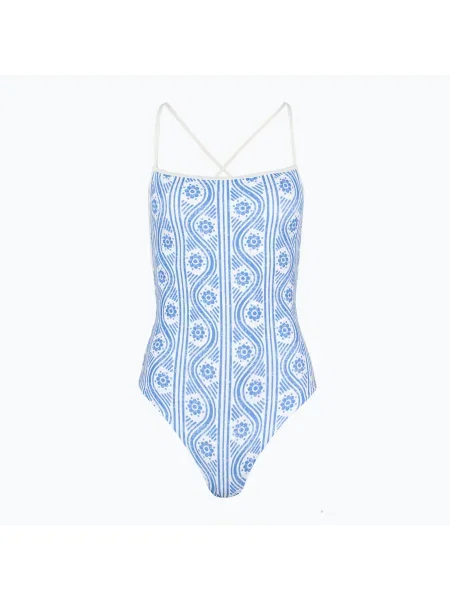 Costum de baie dintr-o piesă pentru femei Tommy Hilfiger Straight Neck Print floral stripe blue spell albastru
