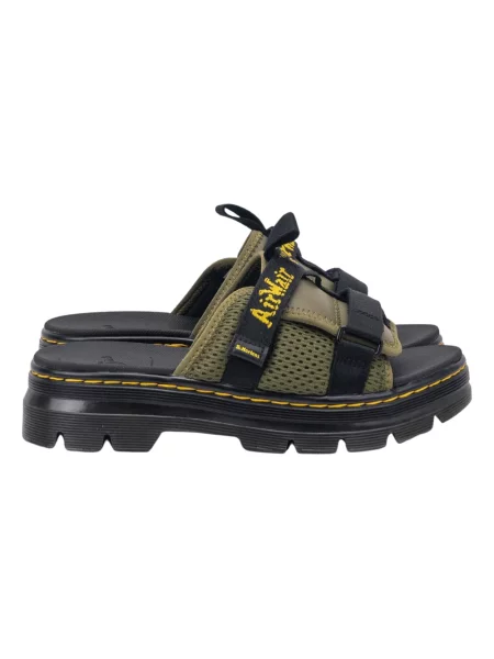 Klapki Dr. Martens skórzane na platformie zielone