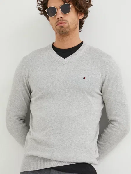 Пуловер с кашмир Tommy Hilfiger мъжки от лека материя сиво