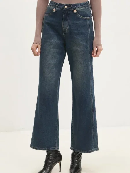 Дънки Answear Lab с висока талия синьо