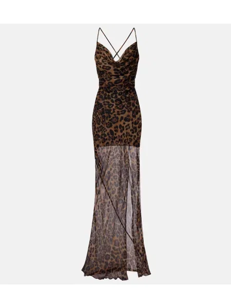 Rochie maxi Blumarine de mătase cu imagine cu model leopard maro