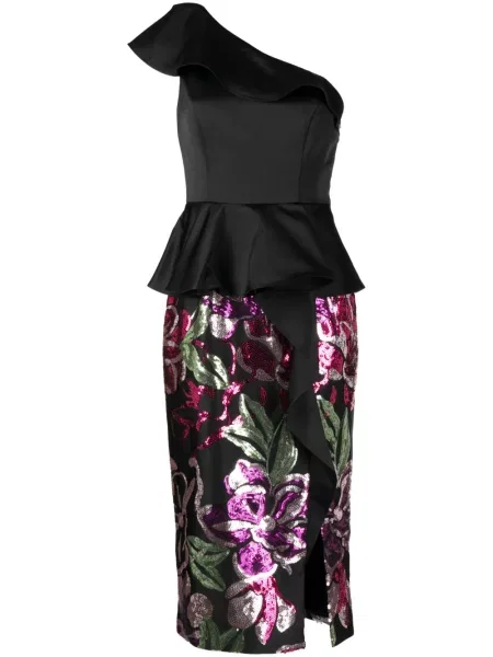 Sukienka Marchesa Notte z cekinami garniturowa czarna