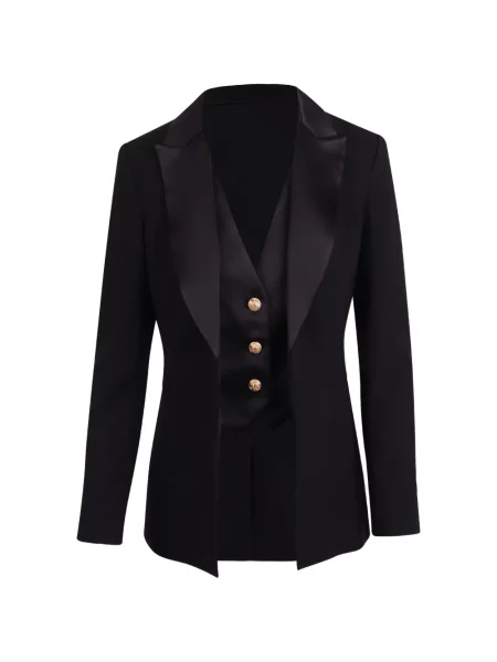 Sacou Alice + Olivia din satin cu rever negru