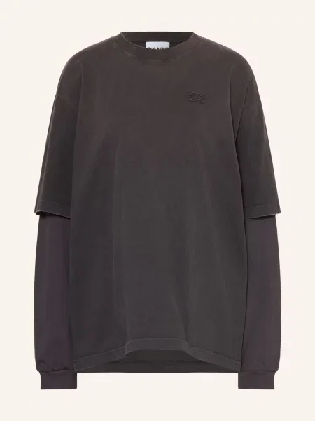 Ganni Oversized Tričko S Dlouhým Rukávem tmavě šedá
