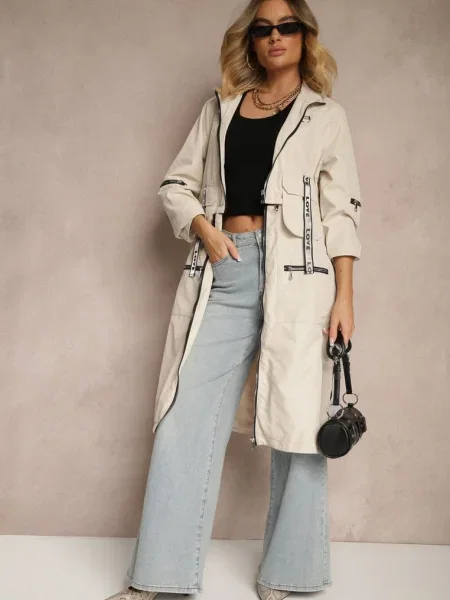 Palton cu Lungime Reglabilă și Inserții Decorative Nainika bej