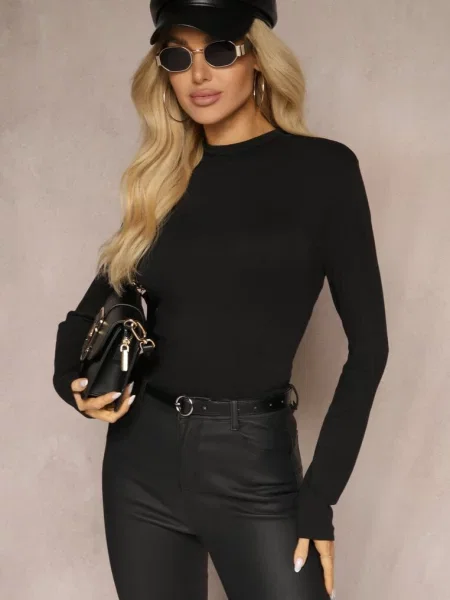 Bluzka Typu Longsleeve z Półgolfem Riata czarna