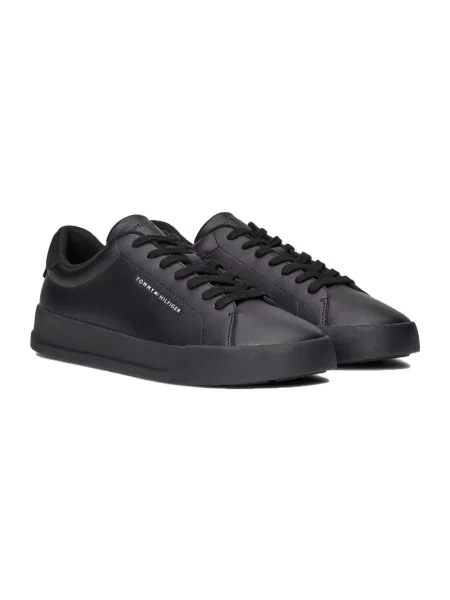 Sneakersy Tommy Hilfiger skórzane z nadrukiem czarne