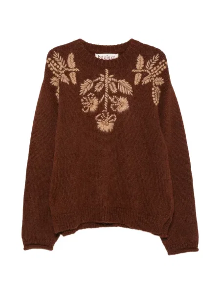 Pulover Baziszt cu model floral chunky maro