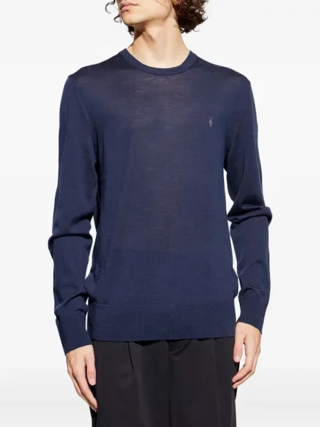 Тениска Allsaints бродирана с кръгло деколте синьо