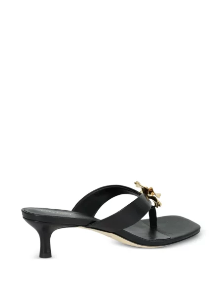 Șlapi Potamy din piele cu model floral negru