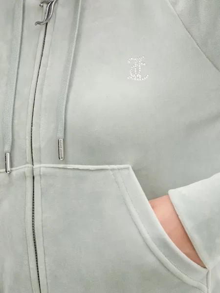 Велюровый однотонный свитер Juicy Couture с капюшоном серый
