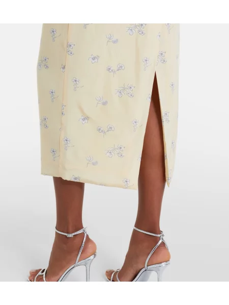 Rochie midi Alessandra Rich de mătase cu model floral galben