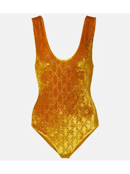 Bodi Gucci iz rebrastega žameta rumena