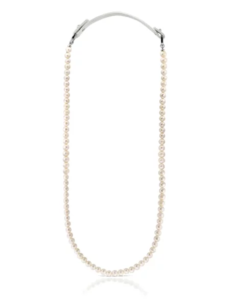 Colier Obsidian cu perle din piele alb