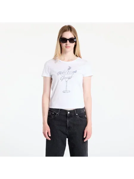 Tričko GUESS Ss Tini Boots Bling Baby Tee White XS bílé