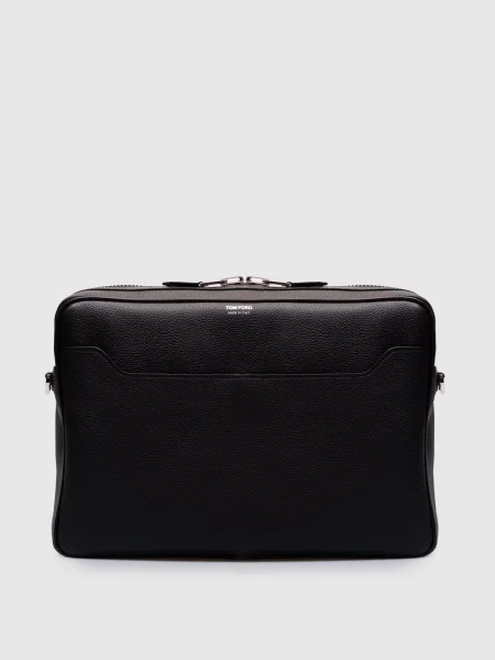 Кожаная сумка Tom Ford с принтом черная