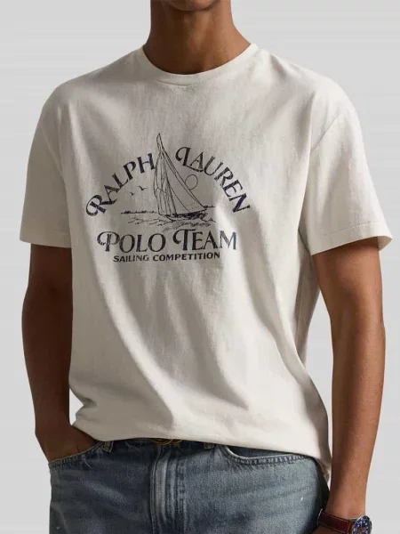 Polo Ralph Lauren Koszulki Mężczyzna L T-shirt z nadrukiem logo biały