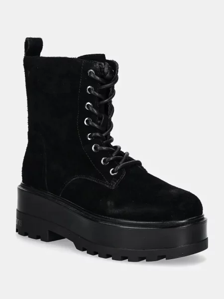 Nizki škornji iz semiša Calvin Klein Jeans FLATFORM LACEUP MG S črna