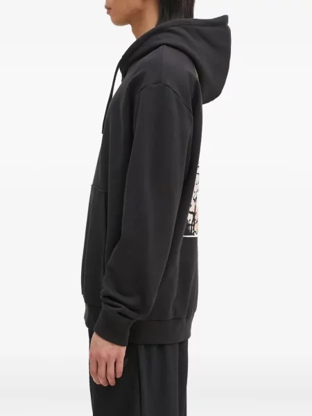 Pantaloni Adidas cu dungi cu broderie din fleece negru