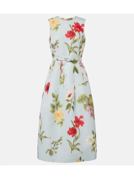 Cu centură rochie de cocktail Oscar De La Renta cu model floral albastru