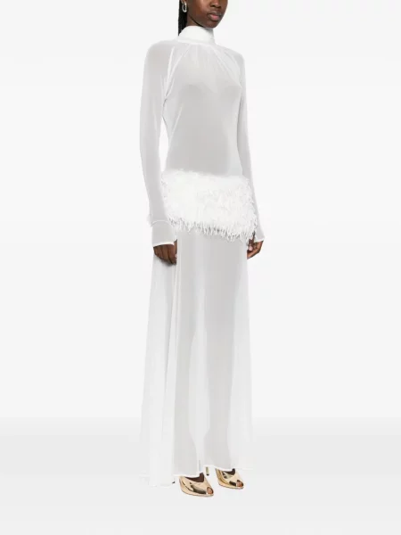 Rochie maxi Atu Body Couture cu pene de costum alb