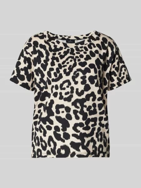 T-shirt z prążkowanym okrągłym dekoltem Monari czarna