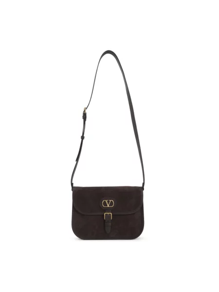 Lniana torba crossbody Valentino Garavani brązowa