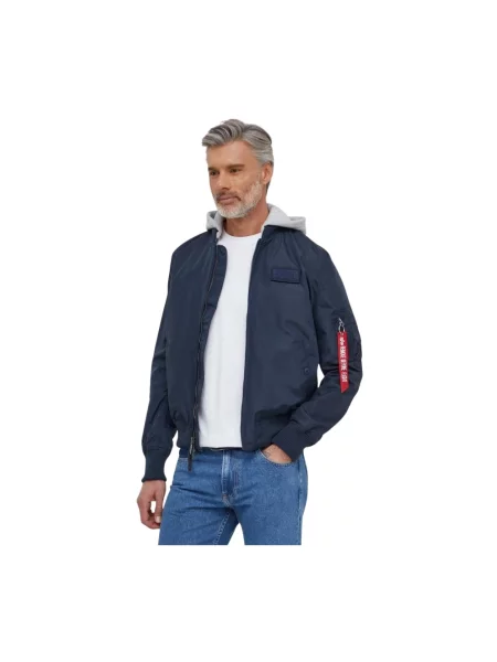 Kurtka bomber Alpha Industries z logo niebieski