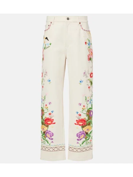 Blugi drepți Valentino cu model floral alb