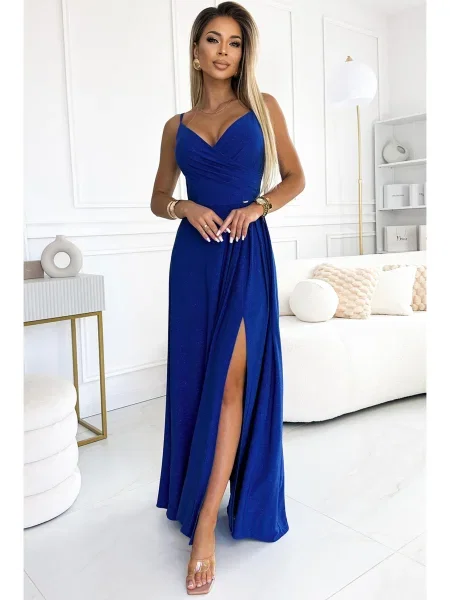 Elegantné dlhé maxi šaty Numoco modrá
