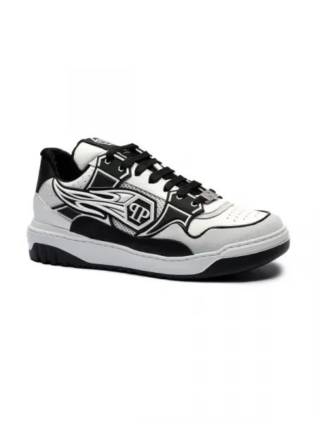 Philipp Plein Bőr sneakers tornacipő Strass Hexagon fehér