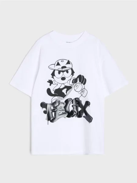 Sinsay oversize tričko s potiskem Felix the Cat bílá